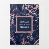 Blue Marble Rose Gold Glitzer Foto Hochzeit Dreifach Gefaltete Einladung (Cover)