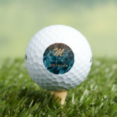 Blue Marble Rose Gold Glitzer Mongram personalisie Golfball (Insitu T-Shirt)