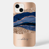Blue Marble Rose Gold Glitzer Name Case-Mate iPhone Hülle (Rückseite)