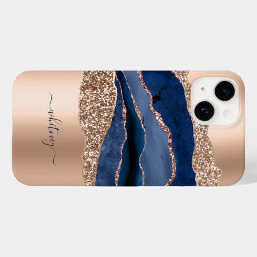 Blue Marble Rose Gold Glitzer Name Case-Mate iPhone Hülle (Rückseite (Horizontal))