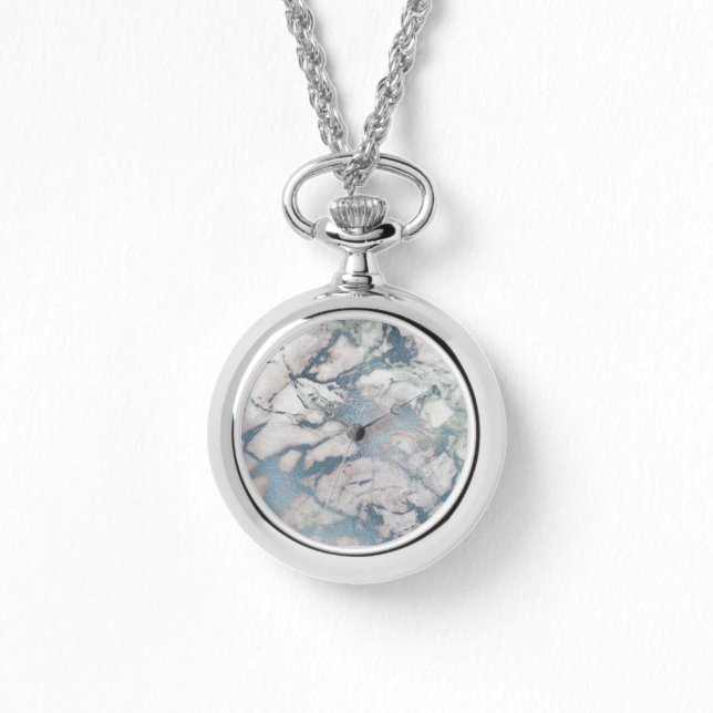 BLUE MARBLE STAINLESS SILVER BAND WATTER ARMBANDUHR (Vorderseite)