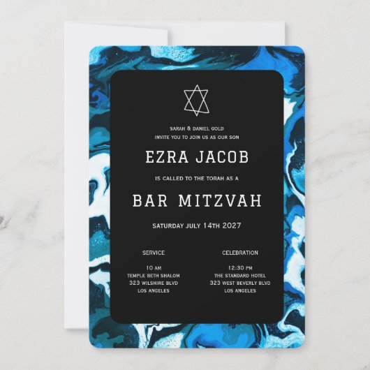 Blue Marble Star von David Custom Bar Bat Mitzvah Einladung (Vorderseite)