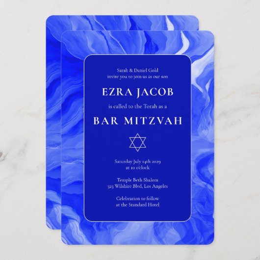 Blue Marble Star von David Custom Bar Bat Mitzvah Einladung (Vorne/Hinten)