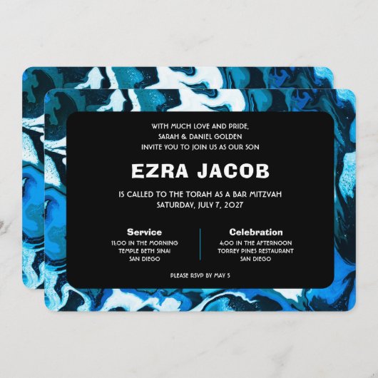 Blue Marble Star von David Custom Bar Bat Mitzvah Einladung (Vorne/Hinten)