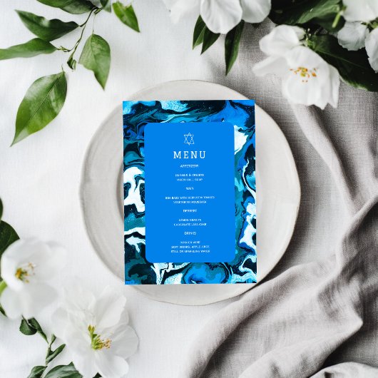 Blue Marble Star von David Custom Bar Bat Mitzvah Menükarte