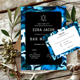 Blue Marble Star von David Custom Bar Bat Mitzvah RSVP Karte