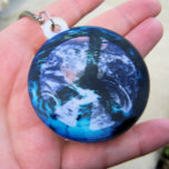 Blue Marble World Peace Freistehende Fotoskulptur<br><div class="desc">Digital creation of a blue-green peace symbol superimposed on planet Earth.
The sample photo was taken after I ordered this product on the keychain option. There are other styles available.</div>