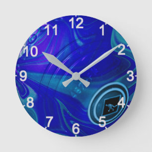 Blue Marbled Lawn Bowl, Wall Clock Runde Wanduhr