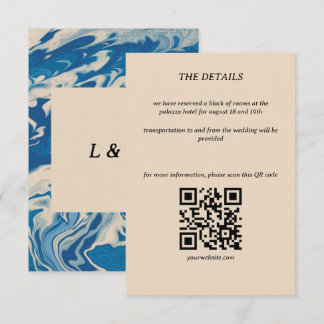 Blue Marbled Modern Coastal Wedding Details Card RSVP Karte