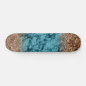 Blue Marblings und Gold Glitzer Skateboard (Horizontal)