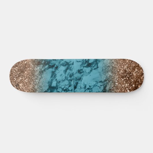 Blue Marblings und Gold Glitzer Skateboard (Horizontal)