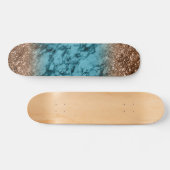 Blue Marblings und Gold Glitzer Skateboard (Horizontal)