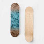 Blue Marblings und Gold Glitzer Skateboard (Vorderseite)