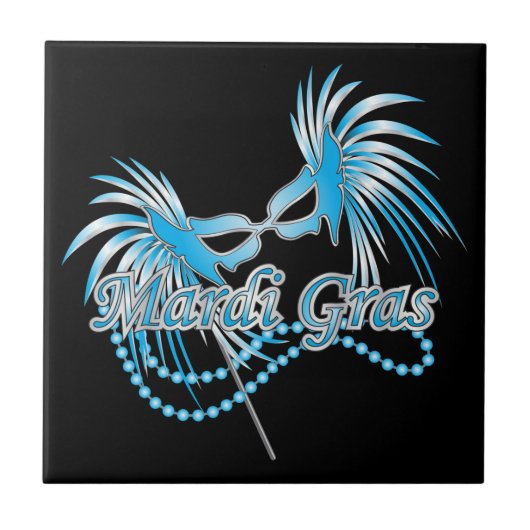 Blue Mardi Gras Mask Fliese (Vorderseite)