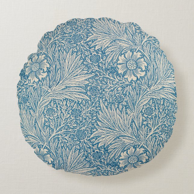 Blue Marigolds (von William Morris) Rundes Kissen (Vorderseite)