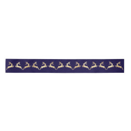 Blue Marine Golden Christmas Holidays Rentiere Satinband