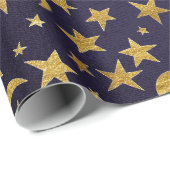 Blue Marine Golden Stars und Moon Sky Geschenkpapier (Rolleneckpunkt)