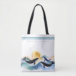 Blue Marine Happy Whales & Waves Custom Tasche