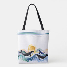 Blue Marine Happy Whales & Waves Custom Tasche