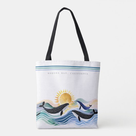 Blue Marine Happy Whales & Waves Custom Tasche (Rückseite)