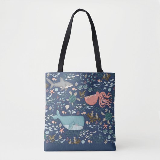 Blue Marine Life Ocean Animal Water Art Tasche (Vorderseite)