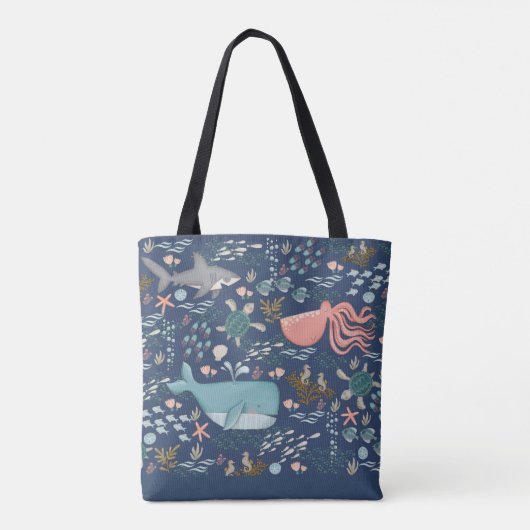Blue Marine Life Ocean Animal Water Art Tasche (Rückseite)