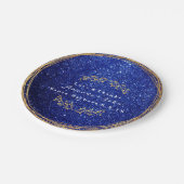 Blue Marine Sapphire Gold Floral Glitzer Hochzeit Pappteller (Schrägansicht)