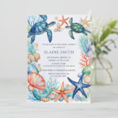 Blue Marine Seashells Ocean Sea Beach Baby Dusche Einladung (Stehend Vorderseite)
