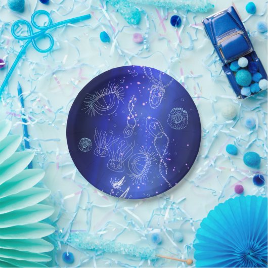 Blue Marine Underwater Jellyfish World Pappteller (Party)