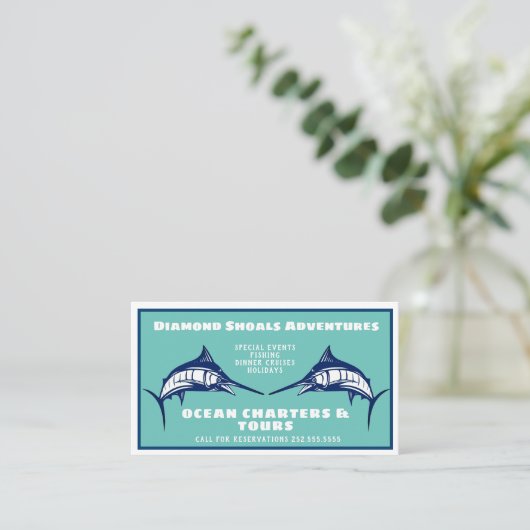 Blue Marlin Design Ocean Charter Business Card Visitenkarte (Stehend Vorderseite)