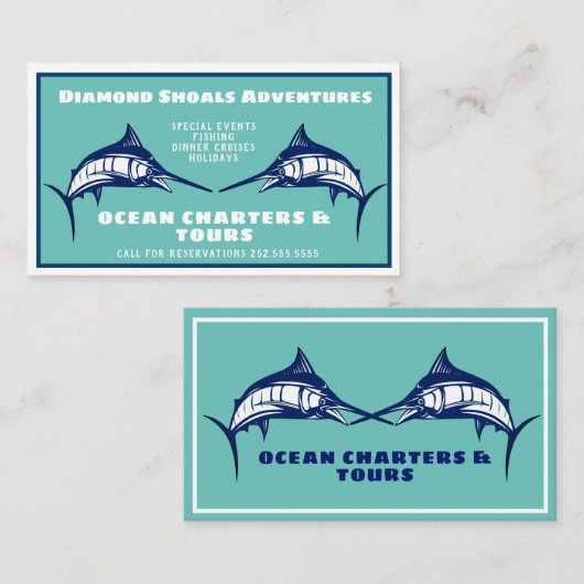 Blue Marlin Design Ocean Charter Business Card Visitenkarte (Vorne/Hinten)