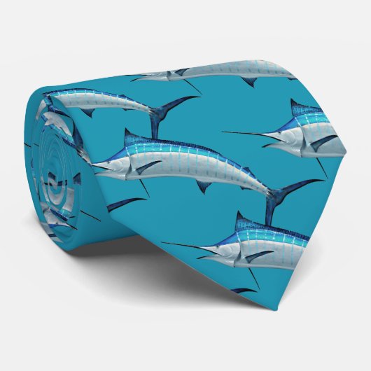 Blue Marlin Fish Pattern Fisherman Novelty Krawatte (Gerollt)