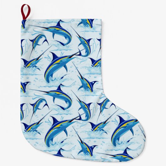 Blue Marlin Jumping out of Ocean Großer Weihnachtsstrumpf (Vorderseite)