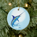 Blue Marlin Jumping out of Ocean Keramik Ornament<br><div class="desc">Realistic illustration of a beautiful Marlin Fish Ocean Animal jumping out of ocean. Vector Art copyright BluedarkArt TheChameleonArt.</div>