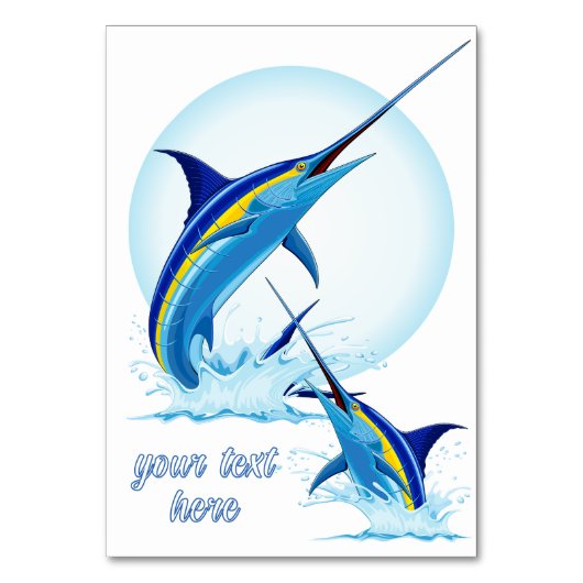 Blue Marlin Jumping out of Ocean Tischnummer (Vorderseite)