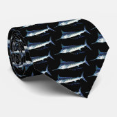 Blue Marlin pattern Tie in Black Krawatte (Gerollt)