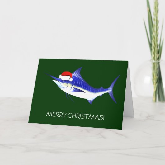 Blue Marlin Santa Claus Feiertagskarte (Vorderseite)