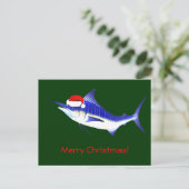 Blue Marlin Santa Claus Feiertagspostkarte (Stehend Vorderseite)