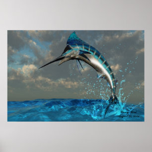 Blue Marlin Splash Print Poster