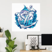Blue Marlin und Anchor Poster (Heimbüro)