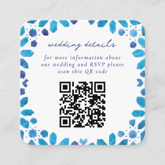 Blue marokkanische Tiles QR Code Wedding Begleitkarte (Vorderseite)