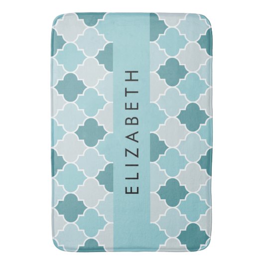 Blue marokkanische Trellis, Quatrefolie, Ihr Name Badematte (Vorderseite Vertikal)