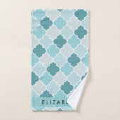 Blue marokkanische Trellis, Quatrefolie, Ihr Name Badhandtuch Set (Handtuch)