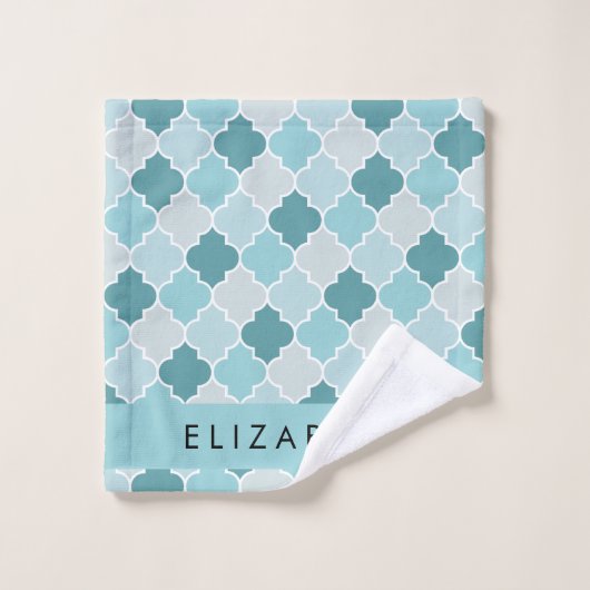 Blue marokkanische Trellis, Quatrefolie, Ihr Name Badhandtuch Set (Waschlappen)