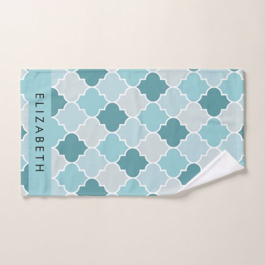 Blue marokkanische Trellis, Quatrefolie, Ihr Name Badhandtuch Set (Handtuch)