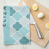 Blue marokkanische Trellis, Quatrefolie, Ihr Name Geschirrtuch (Viertel Falte)