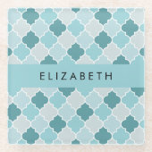 Blue marokkanische Trellis, Quatrefolie, Ihr Name Glasuntersetzer (Vorderseite)