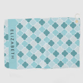 Blue marokkanische Trellis, Quatrefolie, Ihr Name Golfhandtuch (Horizontal)