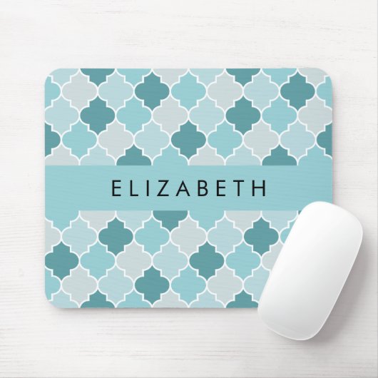 Blue marokkanische Trellis, Quatrefolie, Ihr Name Mousepad (Mit Mouse)
