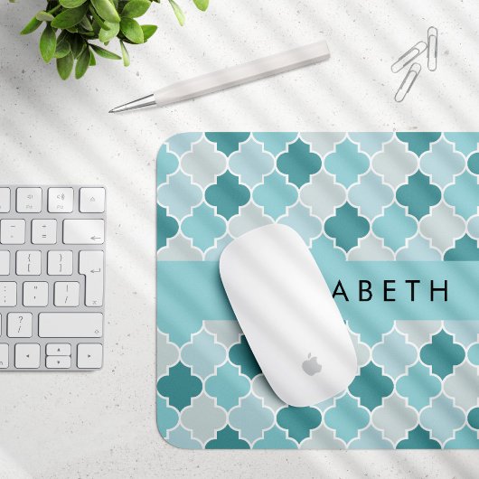 Blue marokkanische Trellis, Quatrefolie, Ihr Name Mousepad
